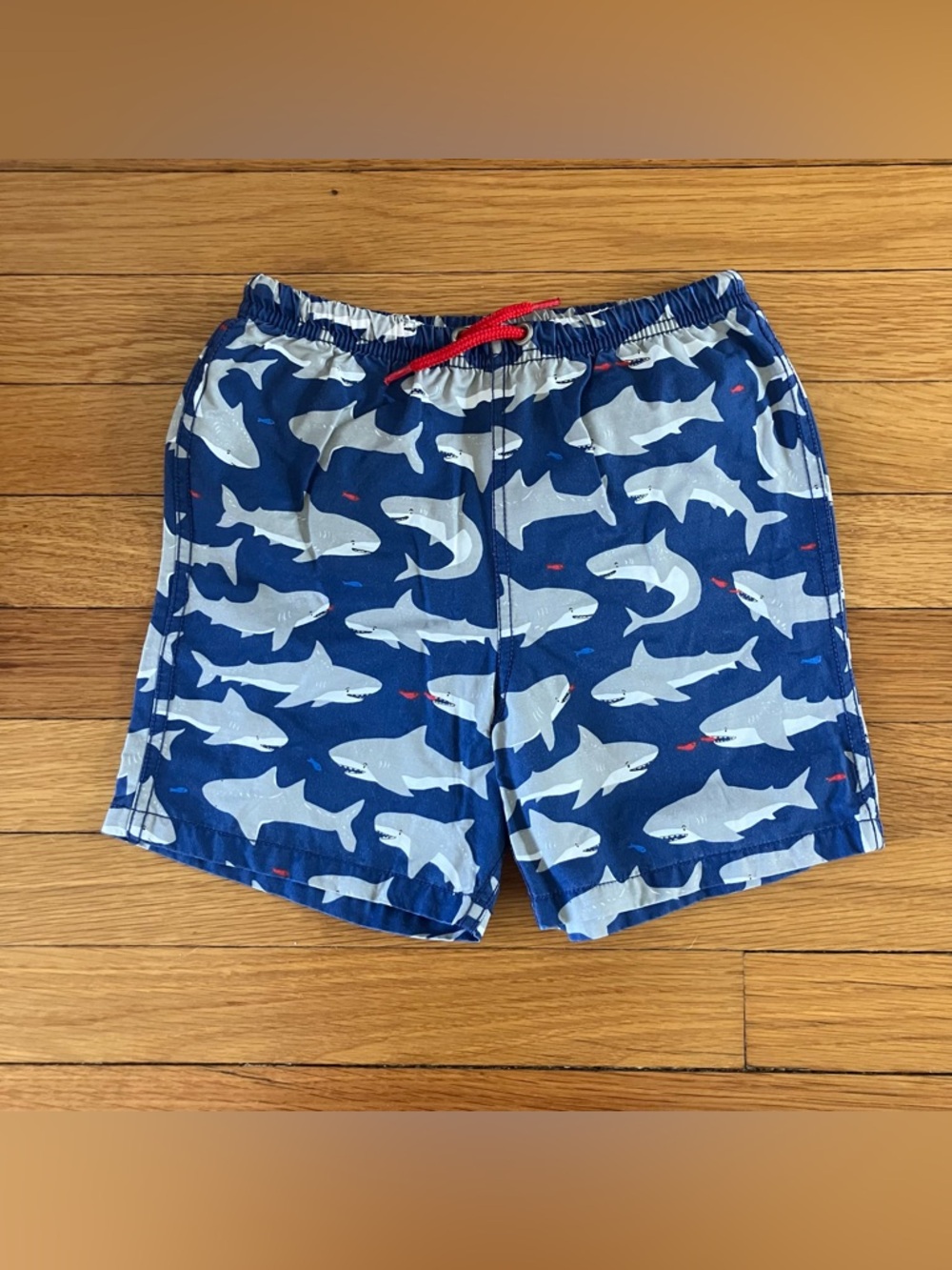 Baby Boden Blue Shark Ocean Beach Vacation Swimsuit Bathing Suit Swim Trunks 3-4